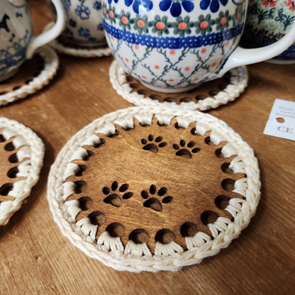 Coaster ~ small paws cream wood cutout