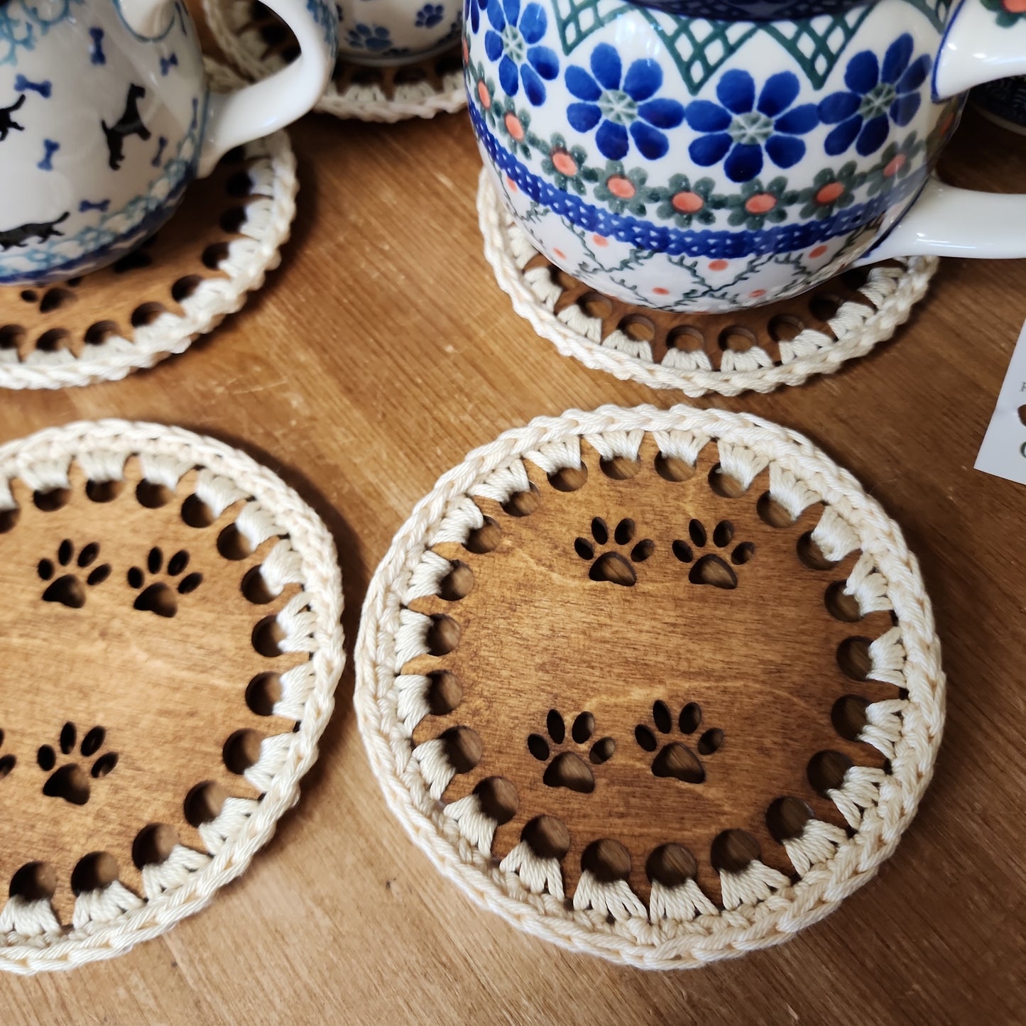 Coaster ~ small paws cream wood cutout