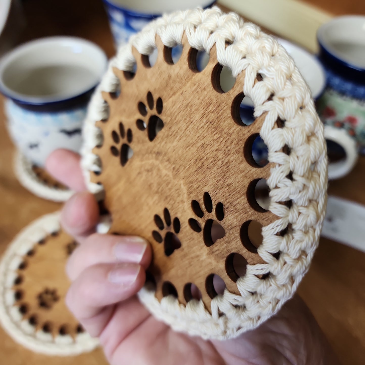 Coaster ~ small paws cream wood cutout