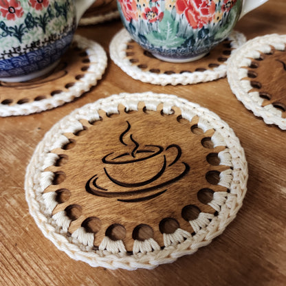 Coaster ~ Tea or coffee lover cream wood cutout