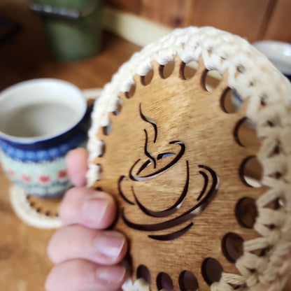 Coaster ~ Tea or coffee lover cream wood cutout