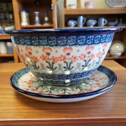 Berry Bowl w/ Saucer ~ 8"W 470-0560X ~ Peach Spring Daisy pf0424