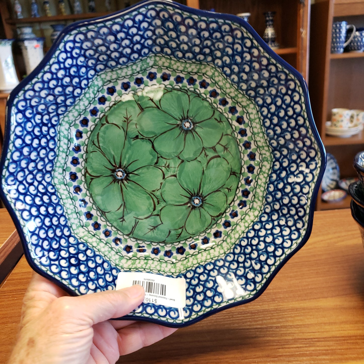 Bowl ~ Faceted Serving ~ 9" W 878-U408A ~ U4 Green pf0424