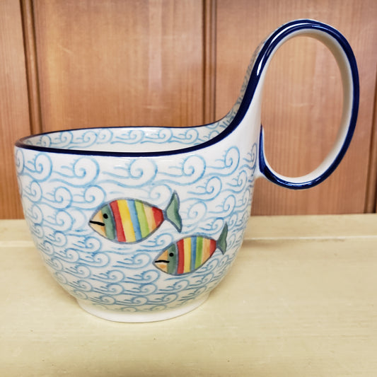 Bowl w/ Loop Handle ~ 16 oz 845-2540X  Rainbow Fish pf0608