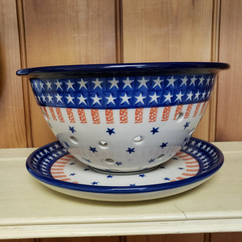 Berry Bowl w/ Saucer ~ 8"W 470-0179X  Stars and Stripes pf0608