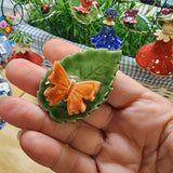 Swedish Ceramic Orange Butterfly leaf