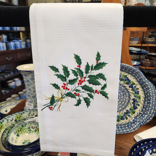 Towel - Red Berries embroidered  Tea towel