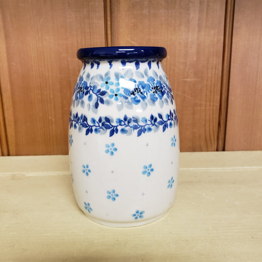 Vase   Milk Bottle Shape   5"H  2642X ~ Blue Flax Flower  PF1024