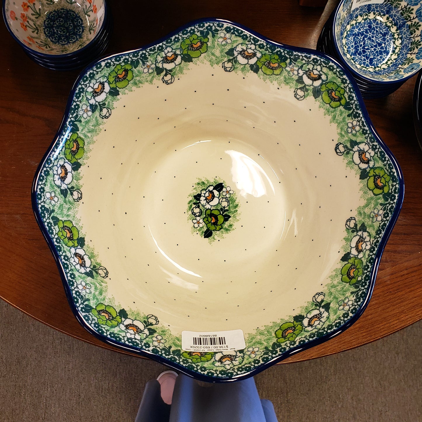 Bowl   Wavy Edge   Large   12" 2320X ~ Green Poppies  PF1024