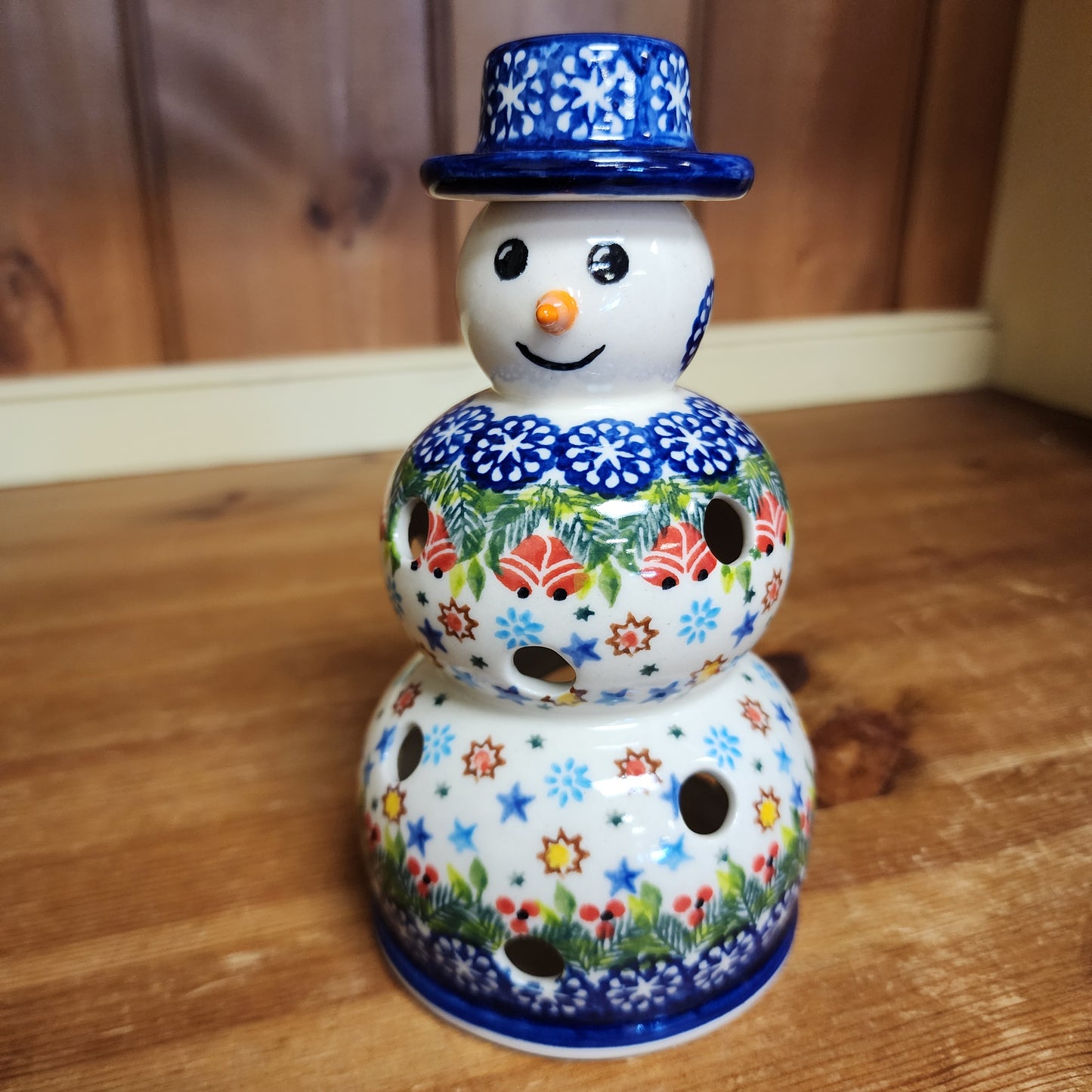 Snowman Luminary 6.5" Bells and pine