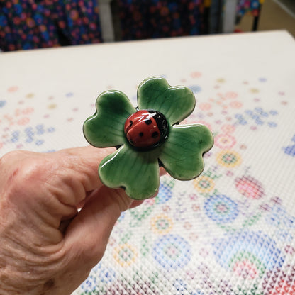 Swedish Ceramic Ladybug on Clover