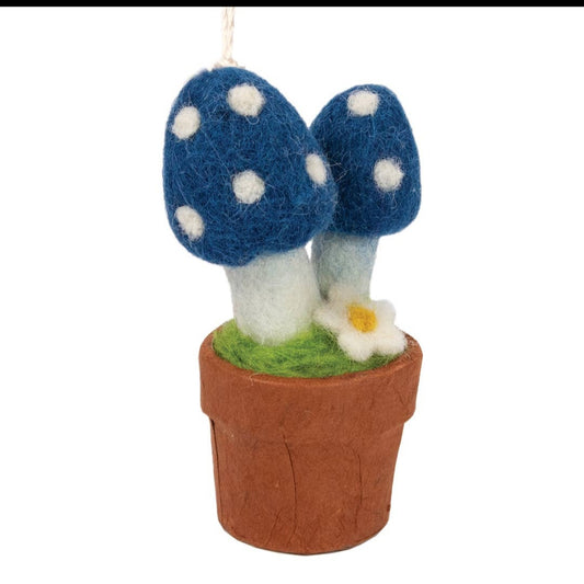 Woolies ~ Mushroom potted Blue ornament