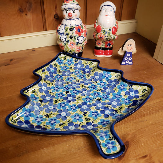 Platter 12" Tree Shape Blue Floral Confetti 8132